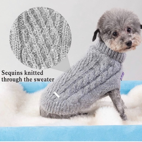 Pullover Knitted Classic Dog Sweater w/ Sequin Turtleneck for Sm/Med Breed NEW - Picture 6 of 11